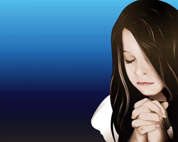 Touching Vector Portrait of Praying Girl web vector unique stylish spirituality religious religion quality praying girl praying prayer portrait original illustrator high quality graphic fresh free download free faith download design creative clasped hands bowed head belief   