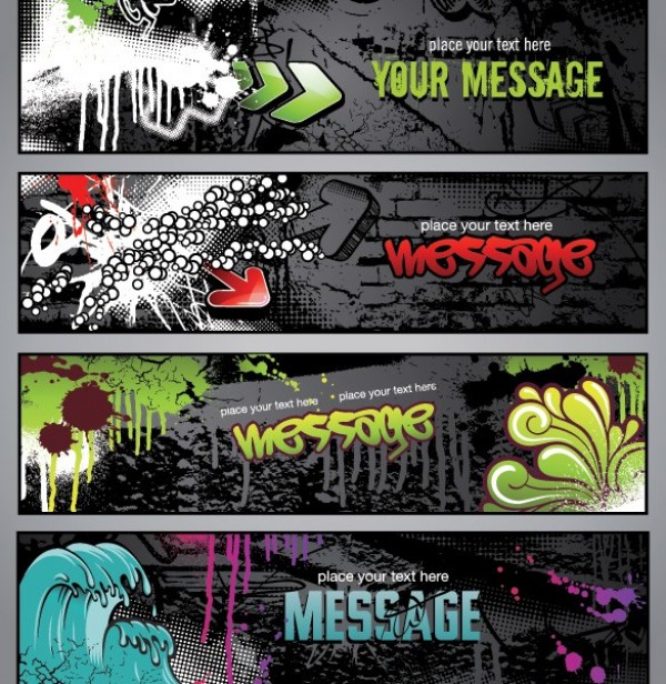 4 Grunge Abstract Vector Banners Set 14432 web vector unique stylish quality paint original illustrator high quality grungy grunge graphic fresh free download free download design creative banners background abstract   