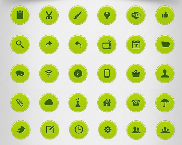 32 Round Green Web Icons Pack PSD web unique ui icons ui elements ui stylish social set round icons set quality psd pack original new modern interface impressed icons hi-res HD green fresh free download free elements download detailed design creative clean   