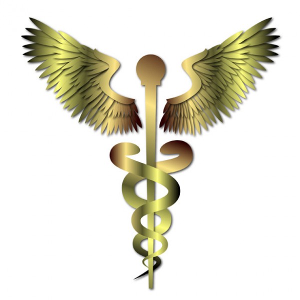 Medical Caduceus wing symbol sign metal medical help healtcare golden charm caduceus   