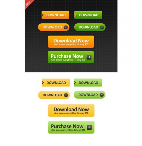 6 Terrific Download Web UI Buttons Set PSD web unique ui elements ui stylish set quality purchase psd original orange new modern interface hi-res HD green fresh free download free elements download button download detailed design creative clean buttons   