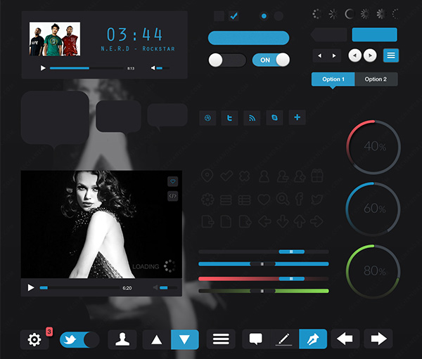 Carbon Black Web UI Elements Kit video player ui set ui kit ui elements ui toggles social icons sliders settings music player loaders ios icon free download free carbon black   