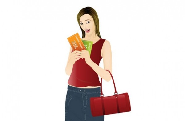 Happy Coupon Shopping Girl Vector Graphic woman web vector unique stylish shopping girl shopping bag shopping quality original illustrator illustration high quality graphic going shopping fresh free download free download design creative coupons ai   