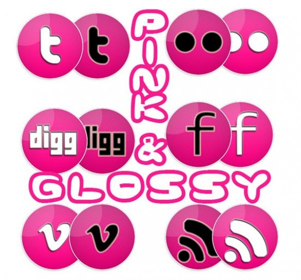 Pink Glossy Social Media Icons Set web unique ui elements ui stylish social media icons social simple quality pink social icons pink original new networking modern interface icons hi-res HD fresh free download free elements download detailed design creative clean   