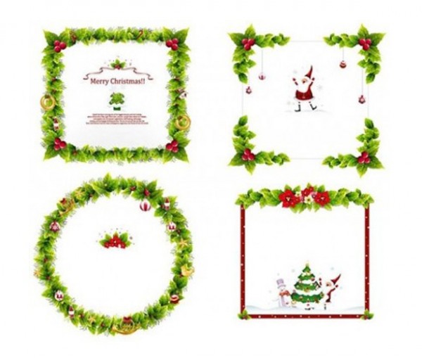 4 Leafy Christmas Wreath Frames Vector Set wreath web vector unique ui elements stylish santa quality poinsettia original new leaves leafy interface illustrator high quality hi-res HD green graphic fresh free download free frames elements download detailed design decorative creative christmas wreath christmas ai   