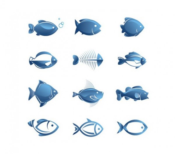 12 Blue Fish Vector Illustrations Set web vector fish vector unique ui elements stylish simplistic simple set quality original new logo interface illustrator high quality hi-res HD graphic fresh free download free fish vector fish elements download detailed design creative blue ai   