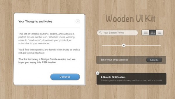 Light Wooden Web UI Kit PSD wooden wood web ui web view unique ui set ui kit ui elements ui subscribe stylish stacked notes signup set search quality psd popup original notification notes notepad new modern light interface hi-res HD fresh free download free email elements download detailed design creative clean buttons   