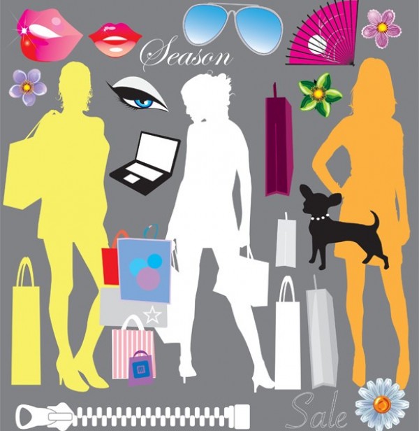 Shopping Silhouette Elements Vector Set zipper web vector unique ui elements sunglasses stylish silhouette shopping women shopping elements shopping bags set quality original new lips ladies shopping interface illustrator high quality hi-res HD graphic fresh free download free flowers fan eyes elements download dog detailed design creative   