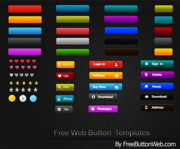 Sweet Selection of Web UI Buttons PSD web unique ui elements ui textured stylish star rating simple set quality pack original new modern interface hi-res hearts heart rating HD fresh free download free elements download detailed design creative colorful clean buttons   