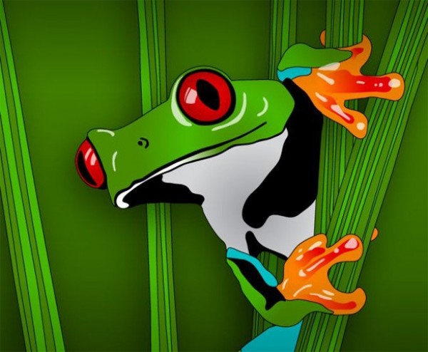 Glossy Green Frog in the Grass Vector Graphic web vector unique swamp stylish red eyes quality original little green frog illustrator high quality green frog grass graphic frog vector frog fresh free download free download design creative background   