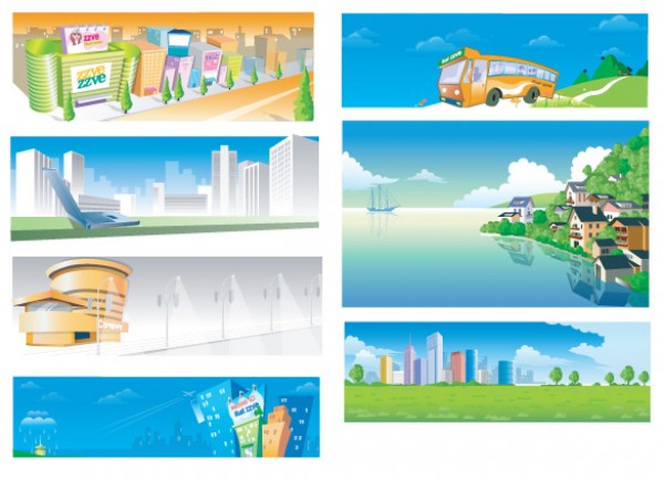 7 City Scene & Lakeside Vector Landscapes web vectors vector graphic vector unique ultimate ui elements skyline school bus scene quality psd png photoshop pack original new modern landscapes lakeside lake jpg illustrator illustration ico icns high quality hi-def HD fresh free vectors free download free elements download design creative countryside country city ai abstract   