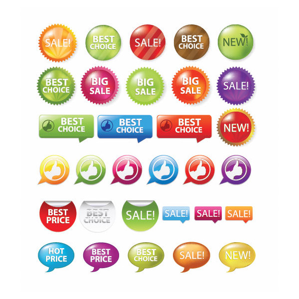 32 Shiny Colorful Sales Stickers & Labels Set web vector unique ui elements thumbs up tags stylish stickers shopping set serrated sales quality original new sticker new labels interface illustrator high quality hi-res HD graphic fresh free download free eps elements download detailed design curled creative best choice   