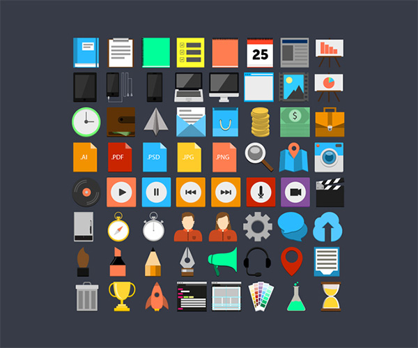 64 Colorful Squared Flat Icons Vector Pack vector flat icons vector ui elements ui square set pack metro icons set metro icons free download free flat colorful   