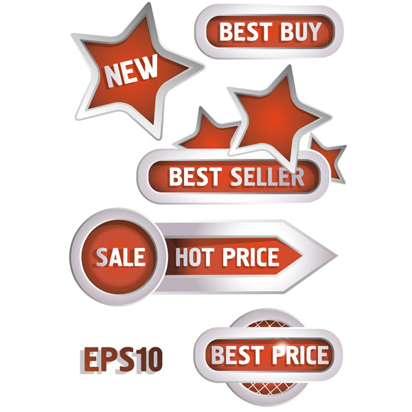 5 Showy Red Sales Stickers Set vector stickers set sales labels sales red promotional promo labels free download free   