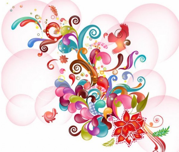 Delightful Floral Vector Abstract with Bird web vector unique ui elements stylish shapes quality original new interface illustrator illustration high quality hi-res HD graphic fun fresh free download free elements download detailed design creative colorful bouquet bird balloon background abstract   