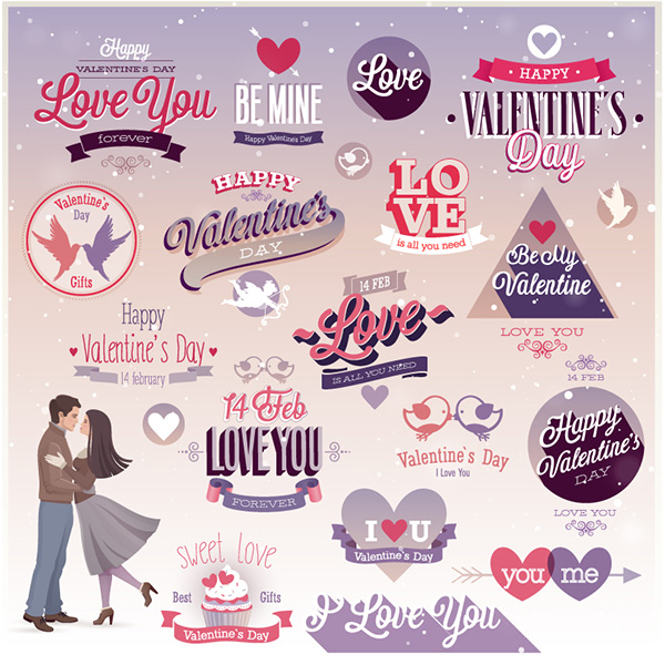 Romantic Valentine's UI Elements Vector Set vector valentines valentine's day stickers romantic love labels heart free download free flat elements   