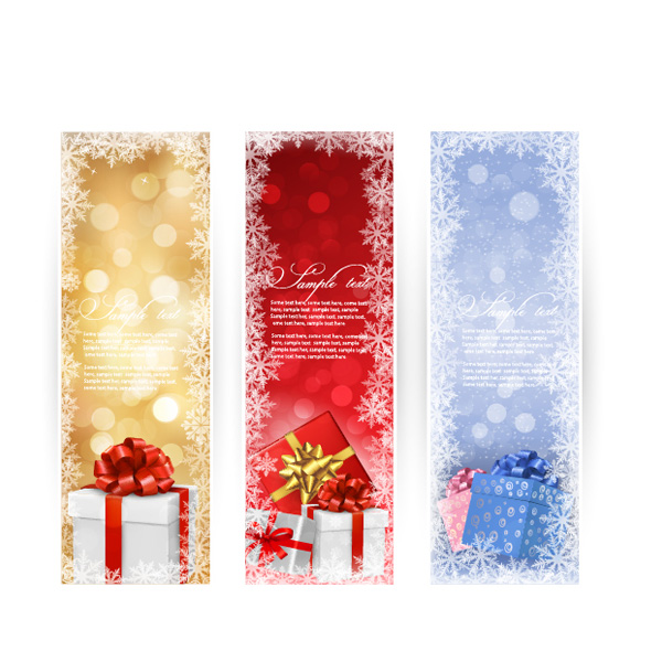3 Vertical Christmas Vector Banners vertical vector snowflakes gift boxes free download free christmas banner christmas bokeh banners   