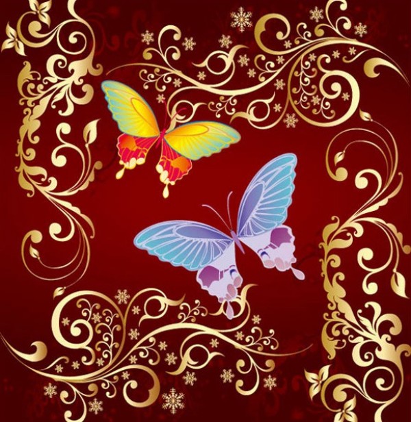 Elegant Gold Leaf Butterfly Background web vector unique stylish scroll quality original new illustrator high quality graphic golden gold leaf gold fresh free download free floral download design creative butterfly butterflies background   