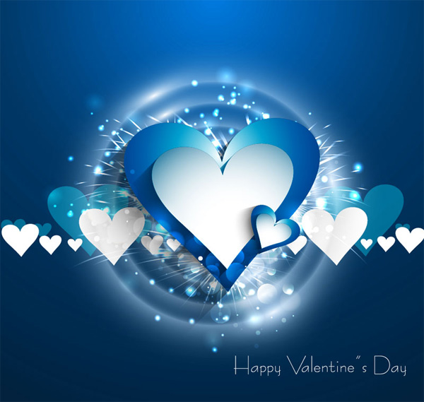 Blue Halo Hearts Valentine's Day Card white vector valentines valentine's day romantic paper love hearts halo glowing free download free day card blue background abstract   