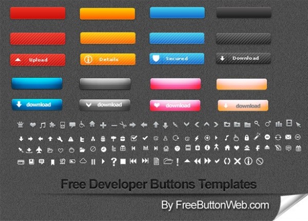 Amazing Web Buttons & Glyph Icons Pack PNG/PSD web unique ui elements ui stylish simple set quality psd png pack original new modern interface icons hi-res HD grey glyph fresh free download free elements download detailed design creative colorful clean buttons   