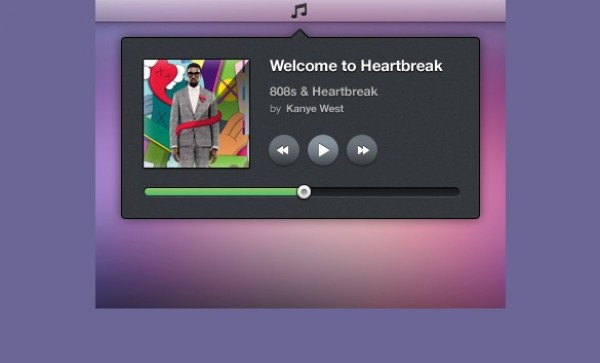 Now Playing Music Player Popup PSD widget web unique ui elements ui tooltip stylish quality psd popup original new music player modern mini interface hi-res HD fresh free download free elements download detailed design dark creative cover clean album   