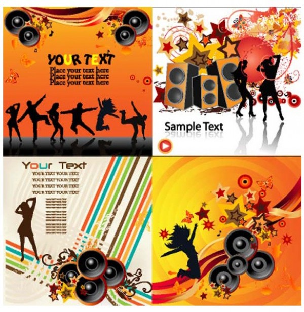 4 Colorful Music Dancing Abstract Vector Backgrounds web vector unique stylish striped speakers quality original music illustrator high quality graphic fresh free download free download design dancing dance creative background abstract   