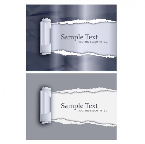 2 Ripped Paper Grey Vector Backgrounds web vector unique ui elements torn paper stylish ripped paper quality paper original new interface illustrator high quality hi-res HD grey graphic fresh free download free elements download detailed design curled creative background   