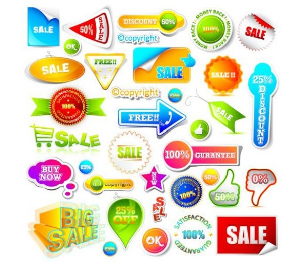 Collection of  Vector Sales Stickers & Tags web vector unique ui elements tags stylish set satisfaction guaranteed sales stickers sale quality pack original new money back interface illustrator high quality hi-res HD graphic fresh free download free elements download discount detailed design creative colorful collection   