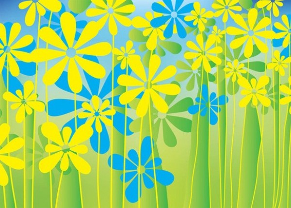 Sunny Day Flowers Abstract Vector Background yellow web vector unique sunshine summer stylish sky quality original new modern illustrator high quality graphic fresh free download free flowers floral download design daisies creative blue background abstract   