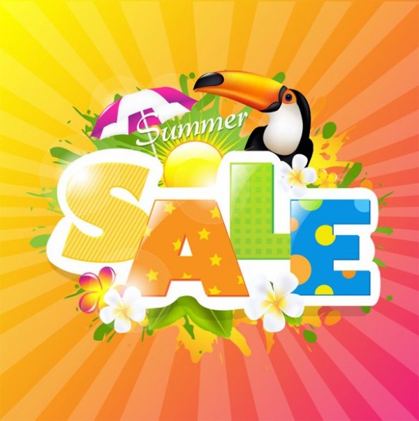 Colorful Summer Sale Design Vector Background web vector unique toucan sunshine summer sale summer stylish sale quality original nature illustrator high quality green graphic fresh free download free eps download design creative colorful bird background   