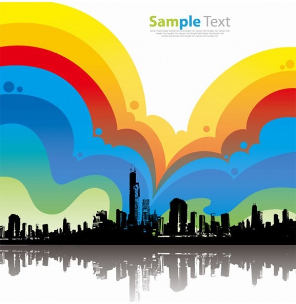 City Skyline Rainbow Abstract Vector Background web vector unique ui elements stylish skyscrapers skyline. silhouette reflection rainbow quality original new interface illustrator high quality hi-res HD graphic fresh free download free eps elements download detailed design creative colorful clouds cityscape city background   