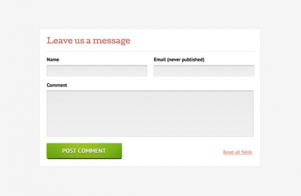 Clean Fresh Comment Form Interface PSD web unique ui elements ui stylish quality psd panel original new modern message interface inset input hi-res HD fresh free download free form field elements download detailed design creative comment form comment clean box   