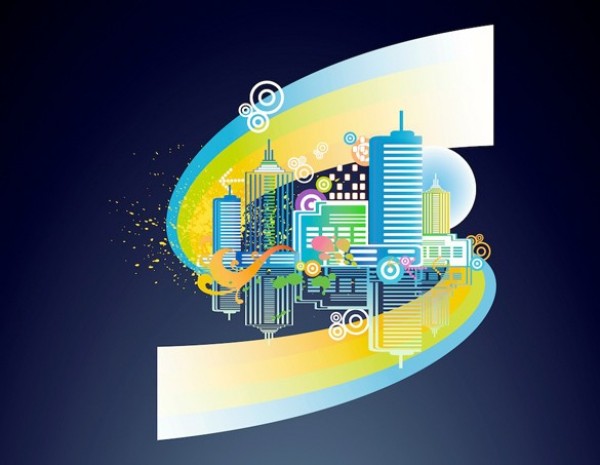 Modern Cityscape Abstract Vector Background web vector unique ui elements stylish skyline quality original new interface illustrator high quality hi-res HD graphic futuristic fresh free download free elements download detailed design creative colorful cityscape city buildings background ai abstract city abstract   