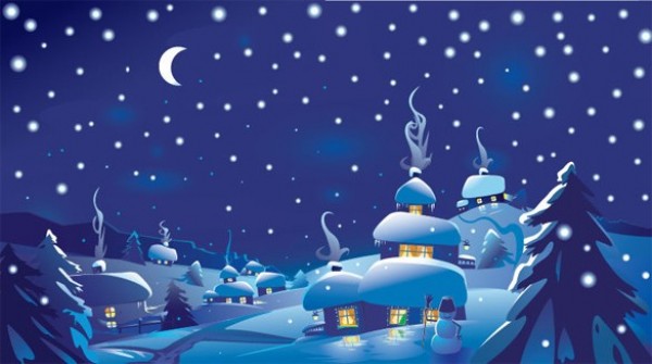 Snowy Night in the Village Vector Background winter web village vector unique ui elements stylish stars snowman snow scene quality original night new moon interface illustrator high quality hi-res HD graphic fresh free download free eps elements download detailed design creative christmas background   