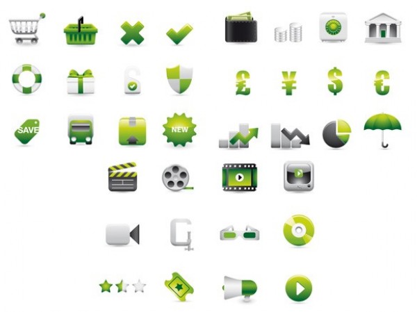 36 Green eCommerce Theme Vector Icons Set web vector unique ui elements stylish shopping cart shopping quality original online store new money interface illustrator icons high quality hi-res HD green graphic fresh free download free elements ecommerce download detailed design creative basket   