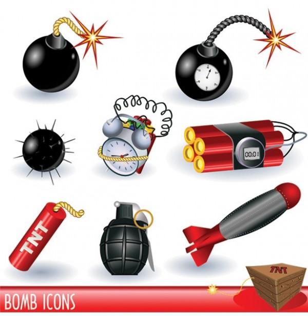 Explosive Bombs Mines Grenade Vector Icons web vector unique ui elements time bombs stylish quality original new missiles mines land mines illustrator iconsTNT high quality hi-res HD graphic fresh free download free dynamite download design creative bombs   