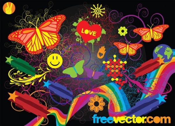Cool Fun Butterfly Rainbow Vector Pack web vector unique stylish rainbow quality original illustrator high quality hearts graphic fun fresh free download free download design creative cool celebration background   