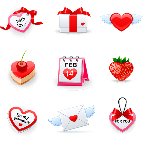 9 Glossy Red Valentine Icons Vector Set vector valentines icons valentines red mail love icons icon heart free download free feb 14 calendar   