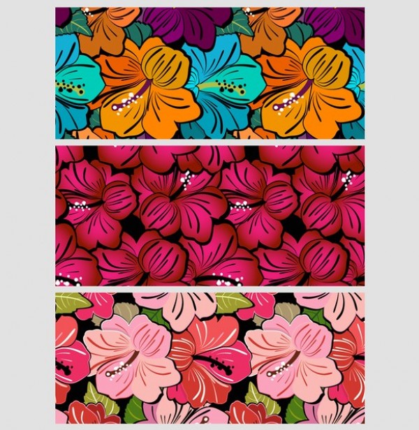 6 Very Flowery Hibiscus Seamless Patterns Set web unique ui elements ui stylish set seamless quality patterns pattern pat original new modern interface hibiscus hi-res HD fresh free download free flowers floral elements download detailed design creative colorful clean bright background   