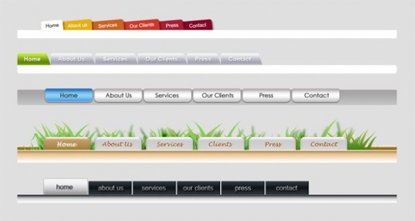 5 Quality Tapped Navigation Menus PSD web unique ui elements ui tabs tabbed stylish simple quality psd original new navigation menu navigation modern menu interface hi-res HD grass fresh free download free elements download detailed design creative clean buttons   