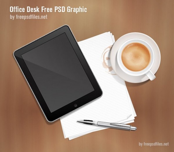 Office Desk iPad Notepaper Pen Graphic PSD web unique ui elements ui stylish quality psd pen original office new modern ipad interface hi-res HD fresh free download free elements download detailed desk design cup of coffee cup creative coffee clean   
