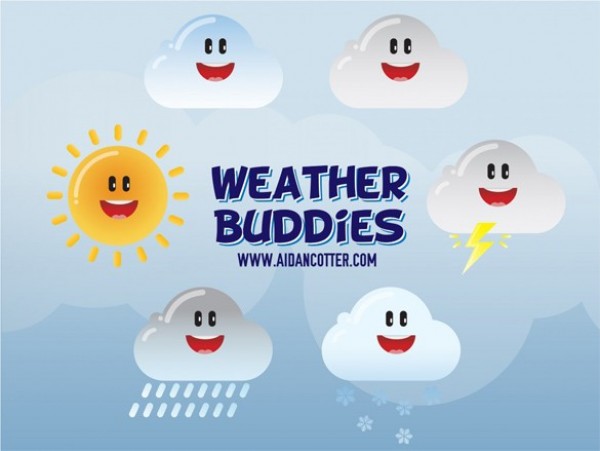 6 Glossy Cloud Weather Vector Icons Set web weather icons weather buddies weather vector unique ui elements stylish set quality original new interface illustrator icons high quality hi-res HD happy face graphic glossy fresh free download free elements download detailed design creative clouds ai   