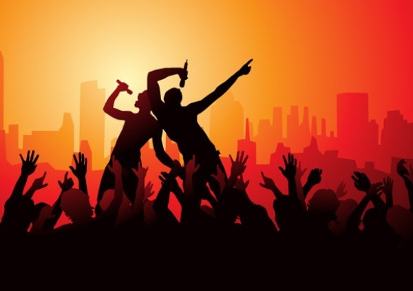 Waving Crowds Singing Band Vector Silhouette web waving crowd vector unique stylish singing silhouette quality party original music illustrator high quality graphic fresh free download free download design creative city skyline   