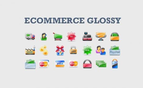 21 Glossy E-Commerce Web Icons Set PSD web unique ui elements ui stylish shopping cart set quality psd paypal original new money modern interface icons hi-res HD fresh free download free elements ecommerce download detailed design credit card icons creative colorful clean   