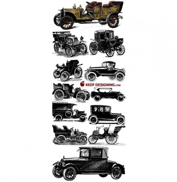 12 Intricately Drawn Nostalgic Autos vector Collection web vintage cars vintage vector unique ui elements stylish set quality original new interface illustrator horseless carriage high quality hi-res HD Great Gatsby car graphic gangster car fresh free download free eps elements download detailed design creative collection coaches antique cars antique   