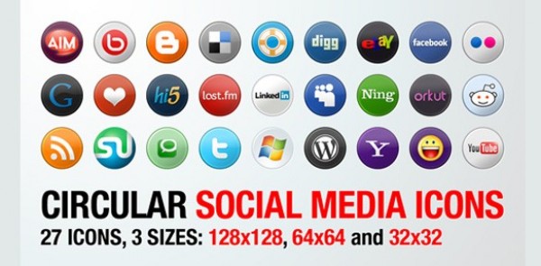 27 Crisp Circular Social Media Icons web unique ui elements ui stylish social media icons social icons social simple round quality original new modern interface icons hi-res HD fresh free download free elements download detailed design creative clean circular   