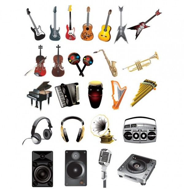 25 Musical Instruments & Music Related Icons Set web violins vector unique ui elements trumpet stylish stereo set saxophone quality piano original new musical instruments musical instrument icons musical music microphone maracas interface illustrator icons high quality hi-res HD harp guitars graphic gramophone fresh free download free eps elements drums download detailed design creative accordion   