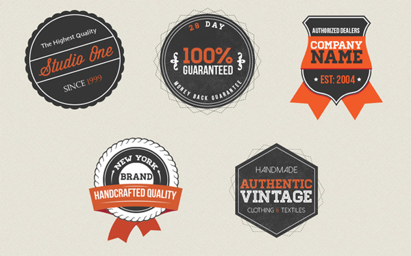 5 Quality Vintage Web Badges Set vintage ui elements ui ribbons quality prize label guarantee free download free badges badge award   