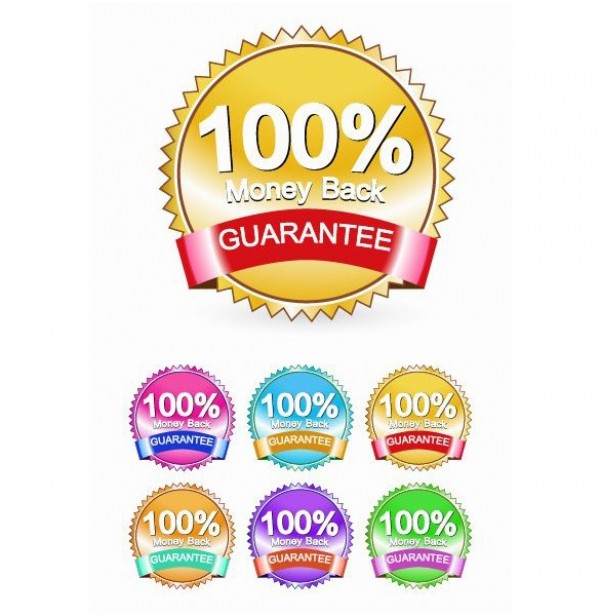 6 Glossy Money Back Guarantee Badges web vector unique ui elements stylish stickers star set round quality original new money back guarantee money back labels interface illustrator high quality hi-res HD guarantee graphic glossy fresh free download free eps elements download detailed design creative badges 100%   