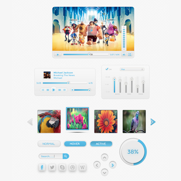 Utter Butter Web UI Elements Kit PSD web video player unique ui set ui psd ui kit ui elements kit ui elements ui thumbnails stylish social icons set search field quality psd elements psd progress bar original new music player modern interface image slider hi-res HD fresh free download free equalizer elements download detailed design creative control buttons clean circular buttons   